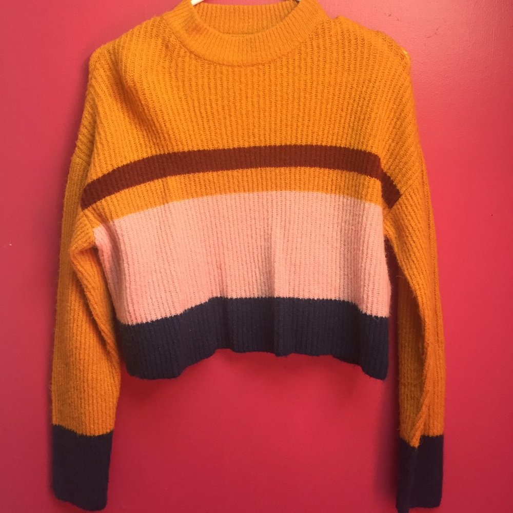 Garage Cropped Colorblock Ribbed Sweater - Picture 3 of 5